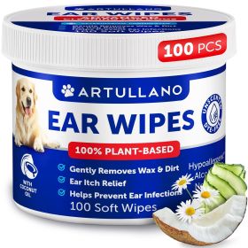 Dog Ear Wipes 100 Ear Itch Relief Soft Wipes Removes Wax and Dirt Soothing Ear Cleaner Wipes for Dogs and Puppies 100% Plant Based Unscented Dye Free)