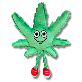 My Name is MJ, Cute Stuffed Parody Marijuana Leaf Dog Toy, Funny Squeaky Weed Toy, Cool Plush Novelty 420 Gift for Puppies & Small, Medium & Large Br)