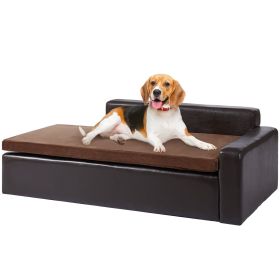 VEVOR Pet Sofa, Dog Couch for Large-Sized Dogs and Cats, Soft Leather Dog Sofa Bed, 110 lbs Loading Cat Sofa, Brown