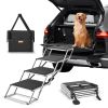 VEVOR Dog Stair for Cars, Wide 4-step Dog Car Steps, Folding Dog Car Ramp with Nonslip Surface, Portable Pet Steps Lightweight Aluminum for Car, SUV )