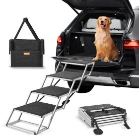 VEVOR Dog Stair for Cars, Wide 4-step Dog Car Steps, Folding Dog Car Ramp with Nonslip Surface, Portable Pet Steps Lightweight Aluminum for Car, SUV )