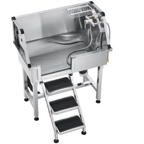 VEVOR 34 Inch Stainless Steel Dog Washing Station, Pet Grooming Tub with Hot & Cold Faucet, Showerhead, Home Wash Sink, Fits Small Cats and Dogs, Non)