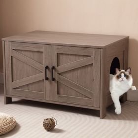 Cat Litter Box Enclosure, Litter Box Furniture Hidden with Barn Door, Wooden Cat Washroom Furniture, Cat House, End Table, Fit Most of Litter Box, Gr)