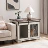 Farmhouse Dog Cage Crate Furniture with Sliding Barn Door, Farmhouse Wooden Dog Kennel End Table with Flip-top Plate Dog House with Detachable Divide)