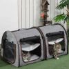 39" Portable Twin Compartment Show House Cat Cage/Condo, Soft-Sided Pet kennel, Dual Compartment, Soft Cushions & Storage Bag, Gray