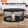 VEVOR Dog Playpen, 8 Pcs 30"H x 24"W Panels Foldable Metal Pet Exercise Pen, Dog Fence Indoor and Outdoor Pen with Door, Bottom Pad and Top Cover, Pe)