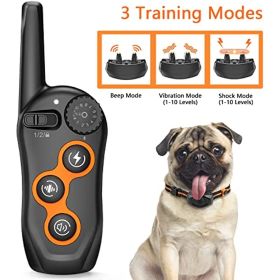 Dog Training Collar; 100% Waterproof Dog Shock Collar with Remote Range 1300ft; 3 Training Modes; Beep; Shock; Vibration; Rechargeable Electric Shock)