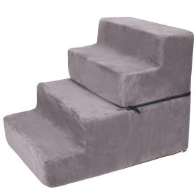 Dog Stairs Pet Step For Bed Couch Sofa Car 4 Steps Soft Foam Detachable Dogs Cats Climb Ladder (Option: Grey)