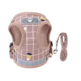 Pet Mesh Harness Dog Leash Set Reflective Chest Strap Adjustable Puppy Vest For Puppies Breeds Dogs Cats Walking Outdoor (Option: PinkCheckered_XL)