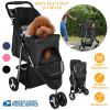 3 Wheels Pet Stroller Foldable Carrier Strolling Cart Travel Jogger Pet Stroller with Removable Liner Storage Basket for Dog Cat