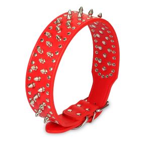 Dog Leather Collar Spiked Studded Pet Dog Collar Adjustable Neck Pitbull Mastiff Collar (Option: Red_XL)