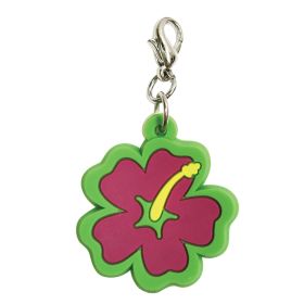 Soft PVC Rubber Hibiscus Charms (Color: Pink w/Green Trim)