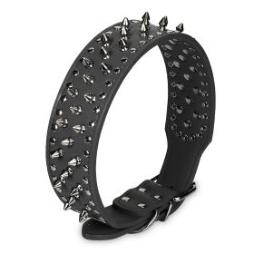 Dog Leather Collar Spiked Studded Pet Dog Collar Adjustable Neck Pitbull Mastiff Collar (Option: BLK_L)
