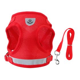 Pet Mesh Harness Dog Leash Set Reflective Chest Strap Adjustable Puppy Vest For Puppies Breeds Dogs Cats Walking Outdoor (Option: Red_M)