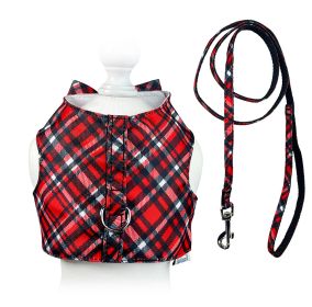 Red Plaid Harness Vest with Matching Leash (size: M)