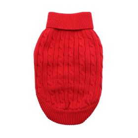 Combed Cotton Cable Knit Dog Sweater (Color: Fiery Red, size: large)