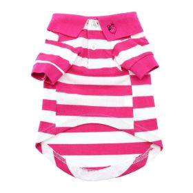 Striped Dog Polo (Color: Pink Yarrow and White, size: large)