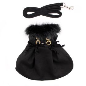Wool Fur-Trimmed Dog Harness Coat (Color: Black, size: small)