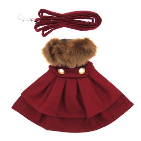 Wool Fur-Trimmed Dog Harness Coat (Color: Burgundy, size: medium)